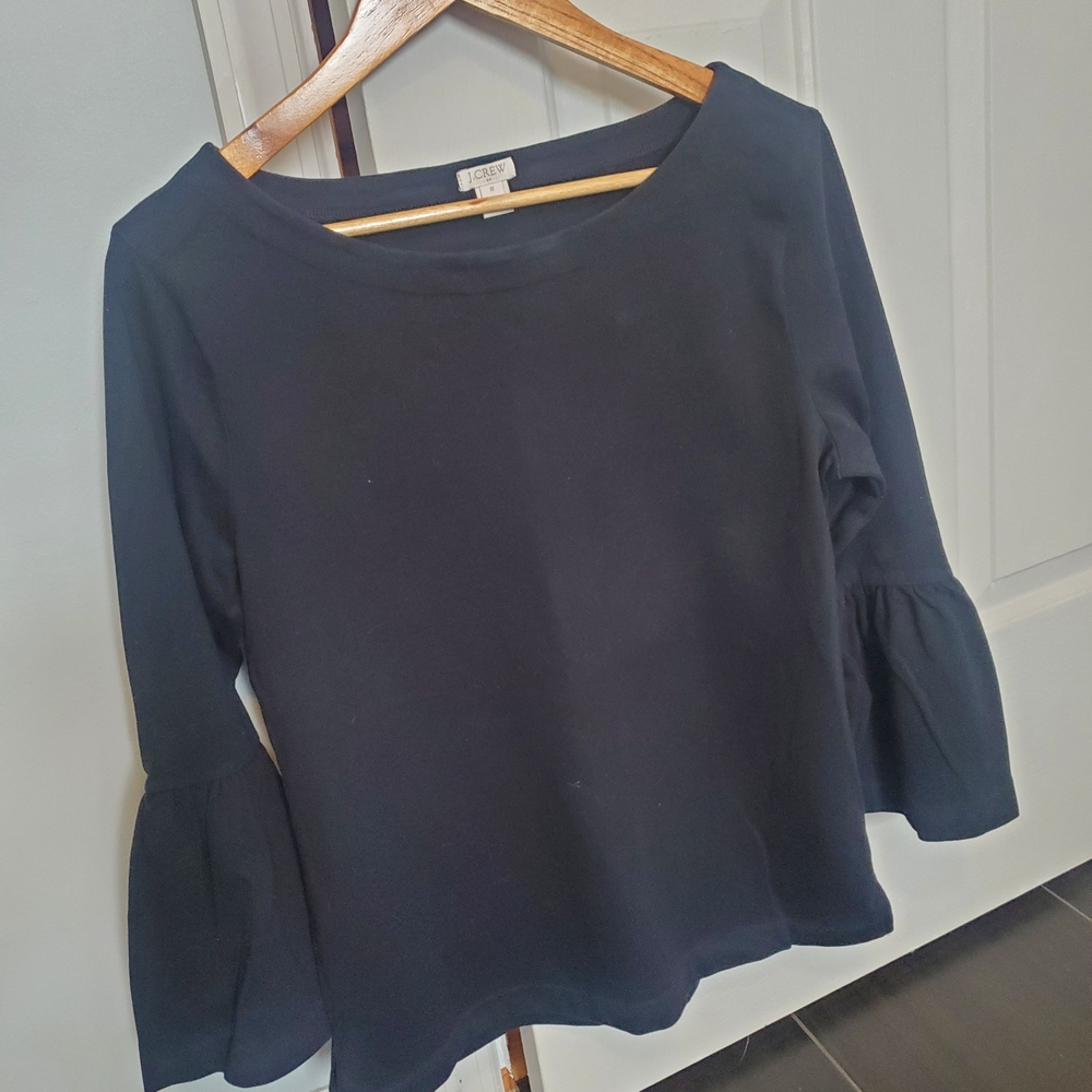 J. Crew Black Bell Sleeve Blouse